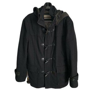 Zara Man Black Wool Coat Duffle Jacket Toggle XL